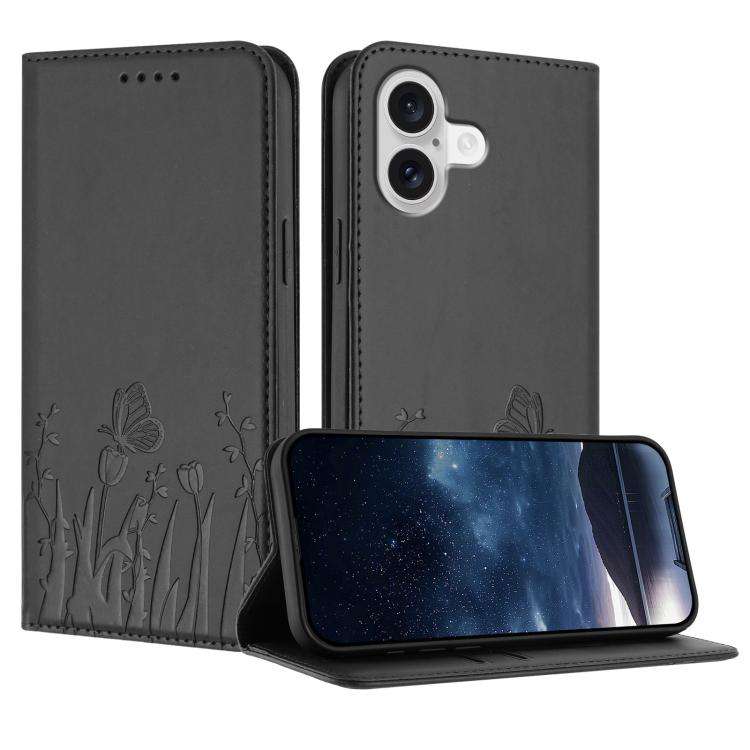Tulips Butterfly Pattern Magnetic Vegan Leather Phone Case, For iPhone 18 Pro / 17 Pro, For iPhon...