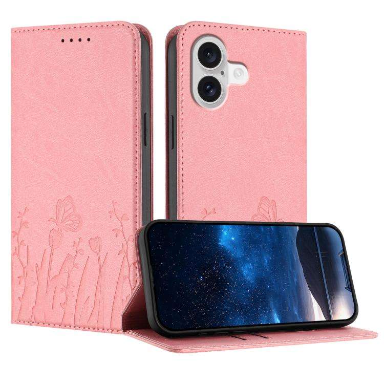 Tulips Butterfly Pattern Magnetic Vegan Leather Phone Case, For iPhone 18 Pro / 17 Pro, For iPhon...