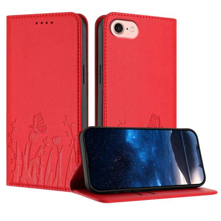 Tulips Butterfly Pattern Magnetic Vegan Leather Phone Case, For iPhone 18 Pro / 17 Pro, For iPhon...