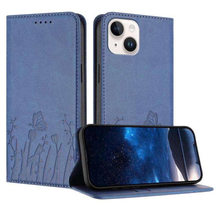 Tulips Butterfly Pattern Magnetic Vegan Leather Phone Case, For iPhone 13, For iPhone 13 mini, Fo...