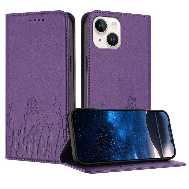 Tulips Butterfly Pattern Magnetic Vegan Leather Phone Case, For iPhone 13, For iPhone 13 mini, Fo...