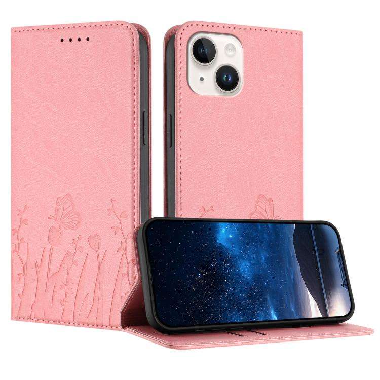 Tulips Butterfly Pattern Magnetic Vegan Leather Phone Case, For iPhone 13, For iPhone 13 mini, Fo...