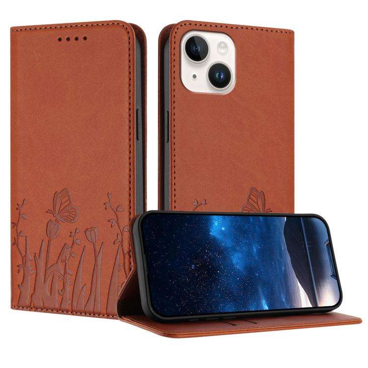 Tulips Butterfly Pattern Magnetic Vegan Leather Phone Case, For iPhone 13, For iPhone 13 mini, Fo...