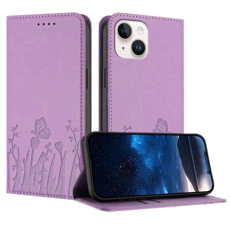 Tulips Butterfly Pattern Magnetic Vegan Leather Phone Case, For iPhone 13, For iPhone 13 mini, Fo...
