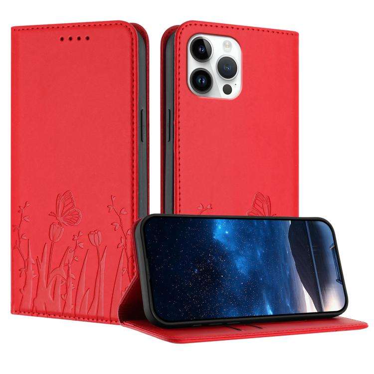 Tulips Butterfly Pattern Magnetic Vegan Leather Phone Case, For iPhone 13, For iPhone 13 mini, Fo...