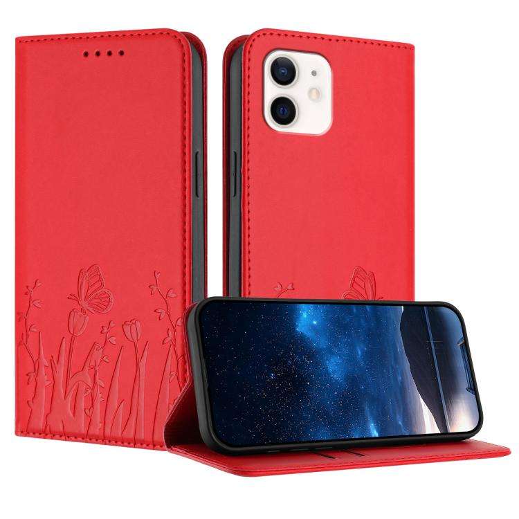Tulips Butterfly Pattern Magnetic Vegan Leather Phone Case, For iPhone 12 mini, For iPhone 11 Pro...