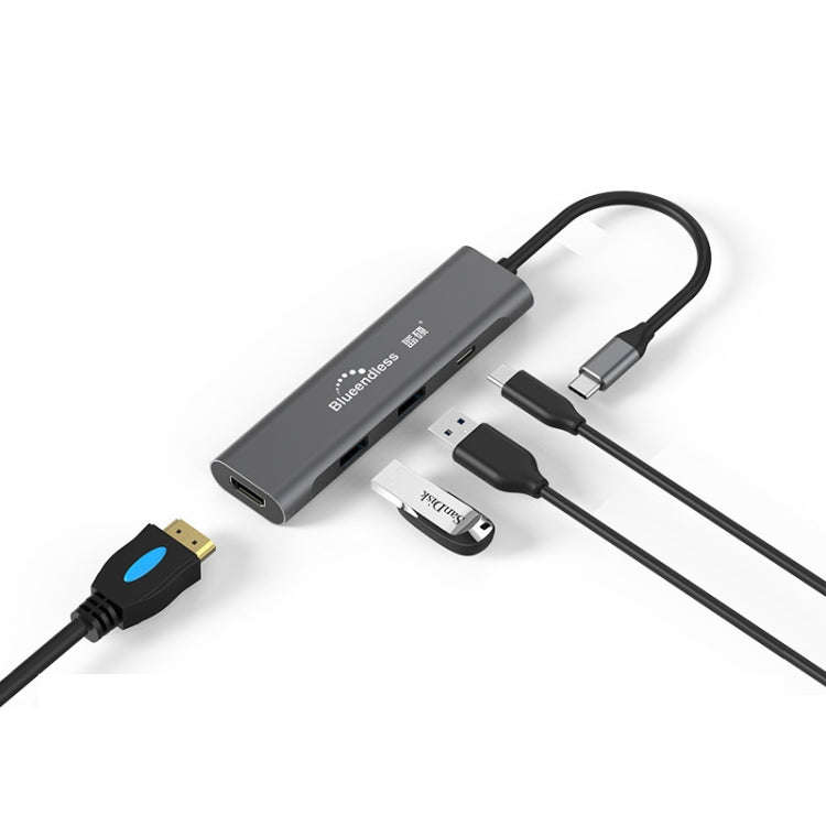 Blueendless 4 In 1 Multi-function Type-C / USB-C to HDMI + PD + Dual USB 3.0 HUB Expansion Dock, ...
