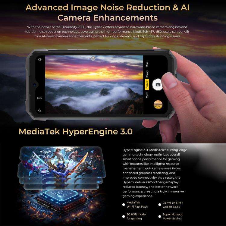 HOTWAV Hyper 7 Rugged Phone, 8GB+256GB, 10800mAh, 6.6 inch Android 14 MediaTek Dimensity 7050 5G,...