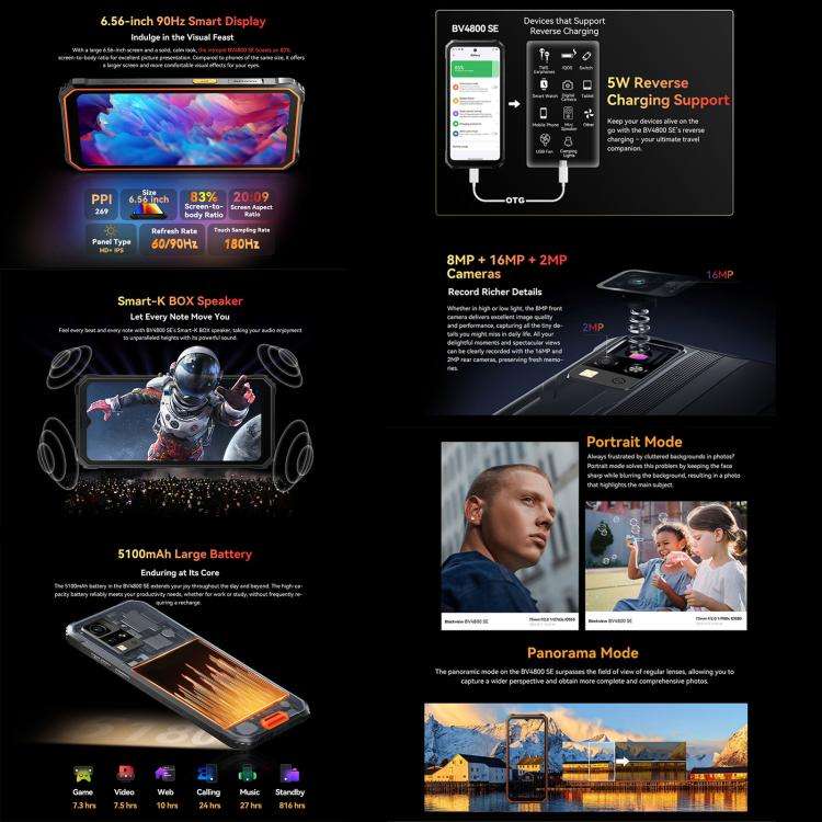 Blackview BV4800 SE Rugged Phone, 4GB+64GB, 6.56 inch Android 15 UMS9320E T615 Octa Core, Network...