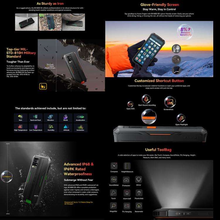 Blackview BV4800 SE Rugged Phone, 4GB+64GB, 6.56 inch Android 15 UMS9320E T615 Octa Core, Network...