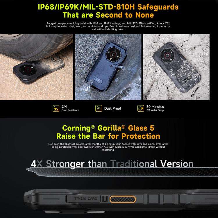 Ulefone Armor X32 Rugged Phone, 8GB+256GB, Night Vision, 5.65 inch Android 14 MediaTek Helio G91 ...