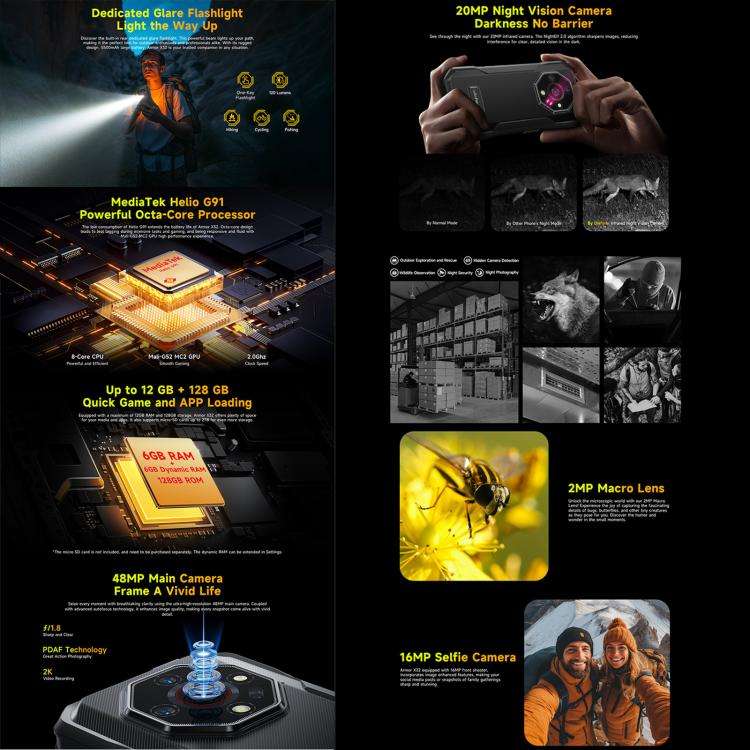 Ulefone Armor X32 Rugged Phone, 8GB+256GB, Night Vision, 5.65 inch Android 14 MediaTek Helio G91 ...