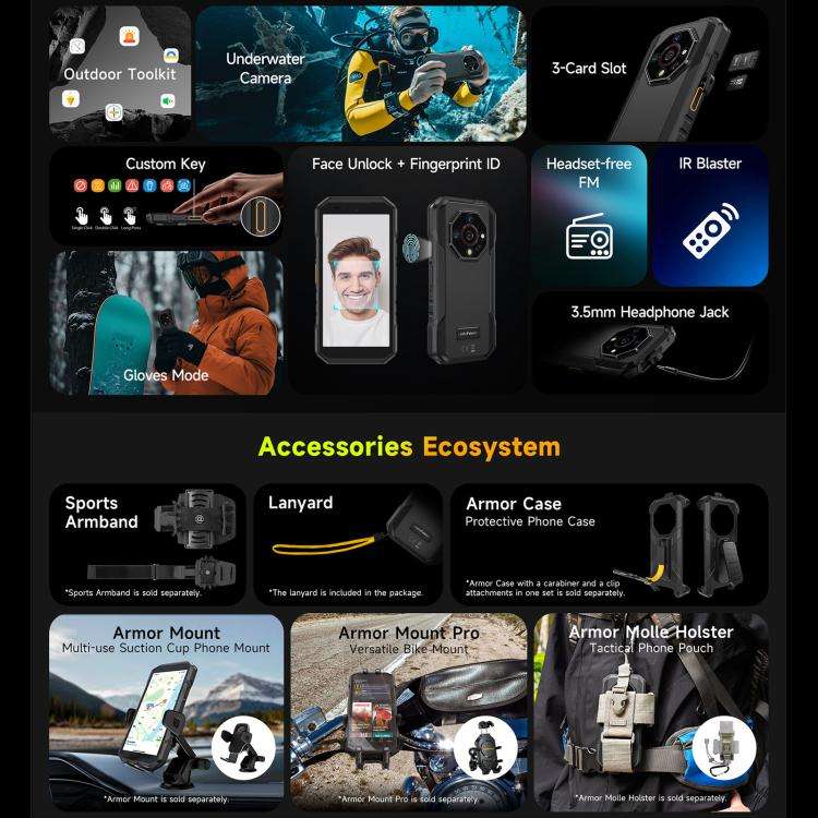 Ulefone Armor X32 Rugged Phone, 8GB+256GB, Night Vision, 5.65 inch Android 14 MediaTek Helio G91 ...