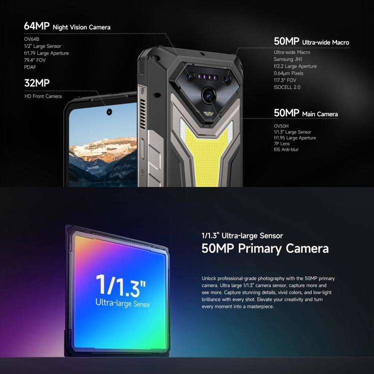 Ulefone Armor 34 Pro, 16GB+512GB, Night Vision, IP68/IP69K Rugged Phone, 6.95 inch Android 15 Med...