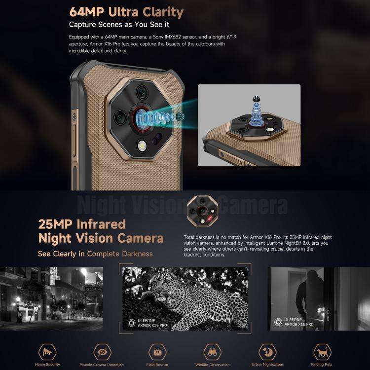 Ulefone Armor X16 Pro, 5GB+256GB, Night Vision, IP68/IP69K Rugged Phone, 6.56 inch Android 15 Med...