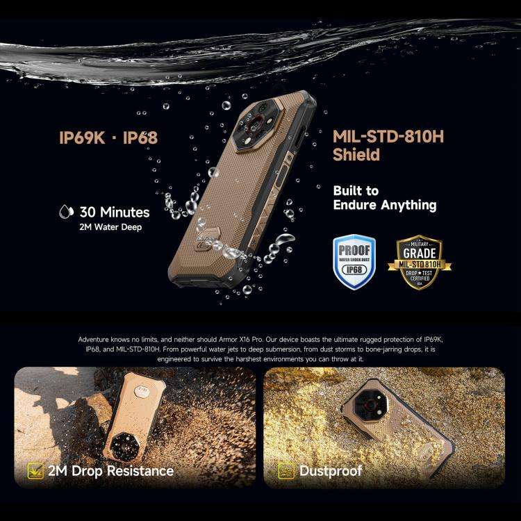 Ulefone Armor X16 Pro, 5GB+256GB, Night Vision, IP68/IP69K Rugged Phone, 6.56 inch Android 15 Med...