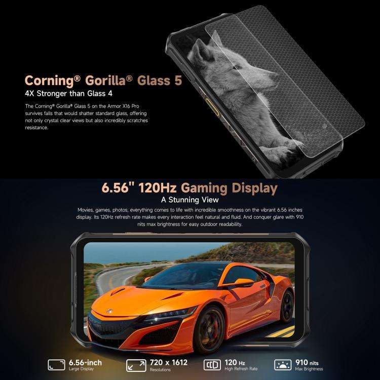Ulefone Armor X16 Pro, 5GB+256GB, Night Vision, IP68/IP69K Rugged Phone, 6.56 inch Android 15 Med...