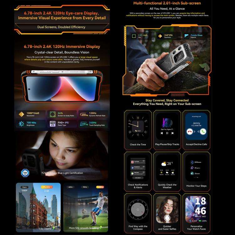 Blackview XPLORE 1, 12GB+256GB, 6.78 inch Android 15 Dimensity 7050 MT8791V/HZA Octa Core, Networ...