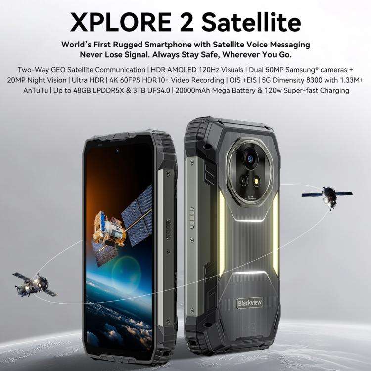 Blackview XPLORE 2 Satellite, 16GB+1TB, 6.73 inch Android 15 Dimensity 8300 MT6897 Octa Core, Net...