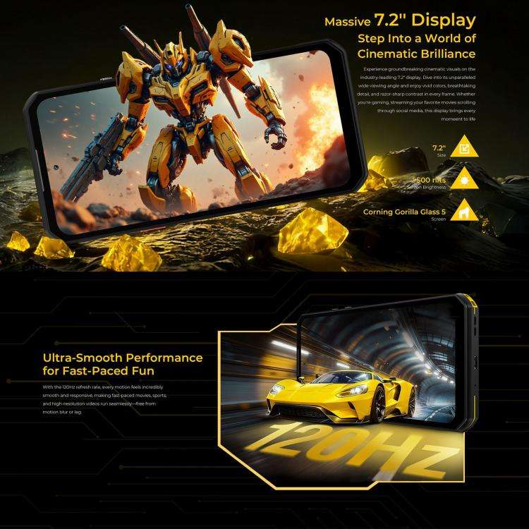 Oukitel WP60 Rugged Phone, 12GB+512GB, Night Vision, 108MP Camera, Side Fingerprint, 7.2 inch And...