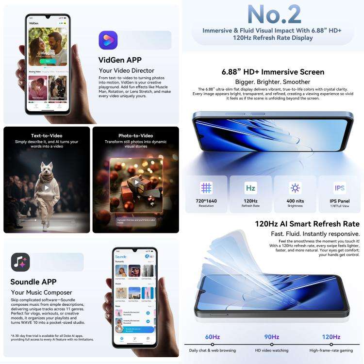 Blackview WAVE 10, 8GB+256GB, 6.88 inch Android 16 Unisoc UMS9230E Octa Core, Network: 4G, OTG, W...