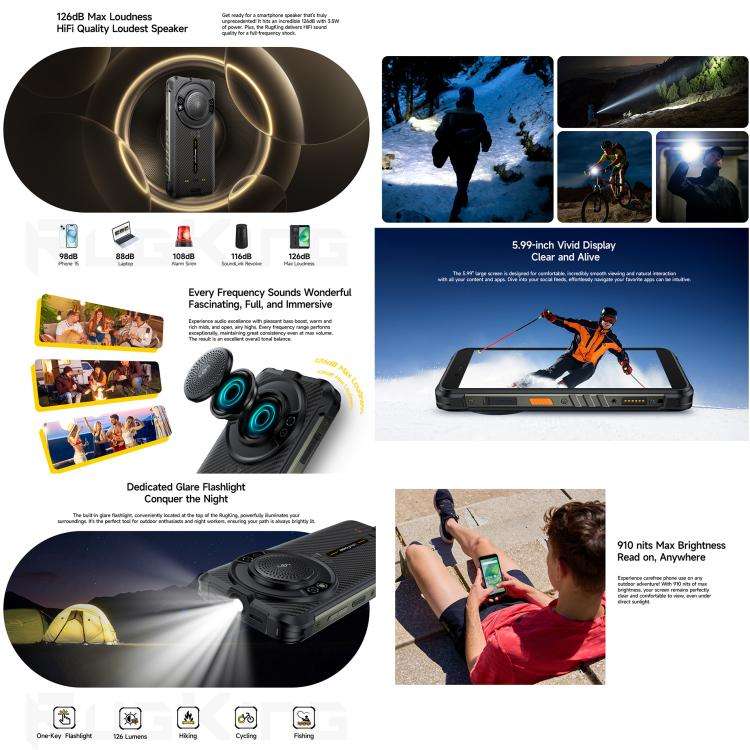 Ulefone RugKing, 8GB+128GB, IP68/IP69K Rugged Phone, 5.99 inch Android 15 Unisoc T7255 Octa Core,...