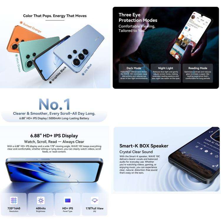 Blackview WAVE 10C, 4GB+32GB, 6.88 inch Android 16 Unisoc UMS312 / T310 Octa Core, Network: 4G, O...