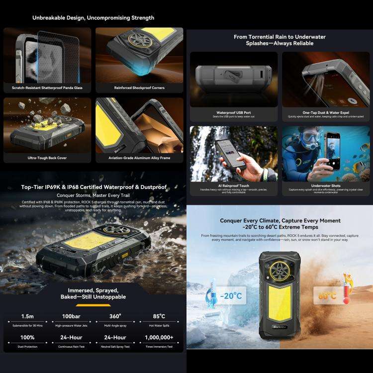 Blackview ROCK 5 Rugged Phone, 12GB+256GB, 6.67 inch Android 16 Helio G100 MT8781 Octa Core, Netw...