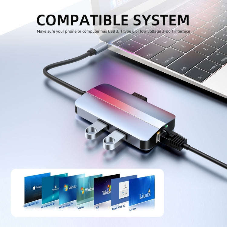 BYL-2203 6 in 1 USB-C / Type-C to USB Multifunctional Docking Station HUB Adapter, BYL-2203