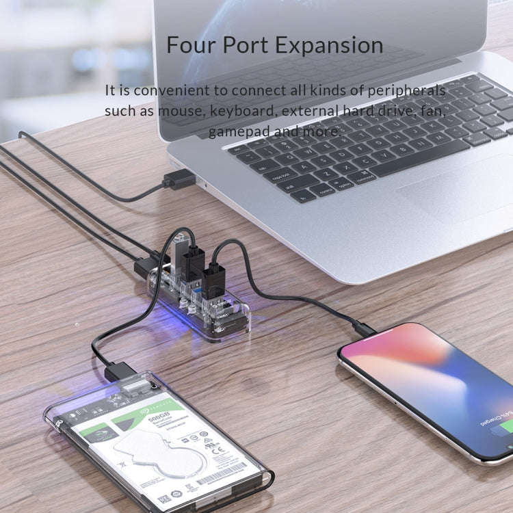 ORICO F4U 4 x USB 3.0 Ports 5Gbps Fast Transmission Desktop HUB with Blue LED Indicator Light, 4 ...