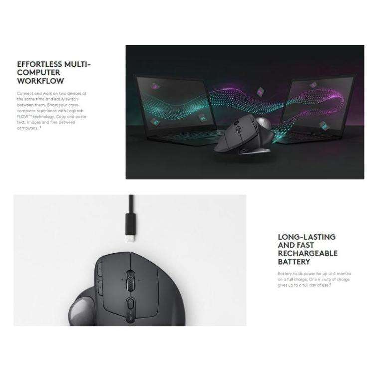 Logitech MX ERGO S 440DPI Bluetooth + Unifying Dual-mode Wireless Trackball Optical Mouse, MX ERGO S