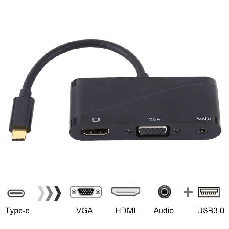 USB 2.0 + Audio Port + VGA + HDMI to USB-C / Type-C HUB Adapter, Black