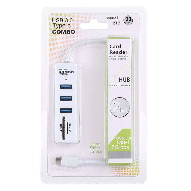 2 in 1 TF / SD Card Reader + 3 x USB 3.0 Ports to USB-C / Type-C HUB Converter, Cable Length: 26cm