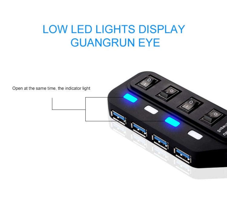 4 Ports USB 3.0 Hub with Individual Switches for each Data Transfer Ports