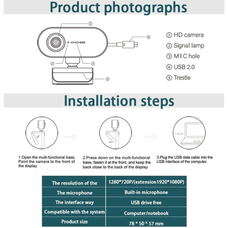 C7 1080PHD Autofocus 360-Degrees Rotation Lens Live Broadcast USB Driver-free WebCamera with Mic