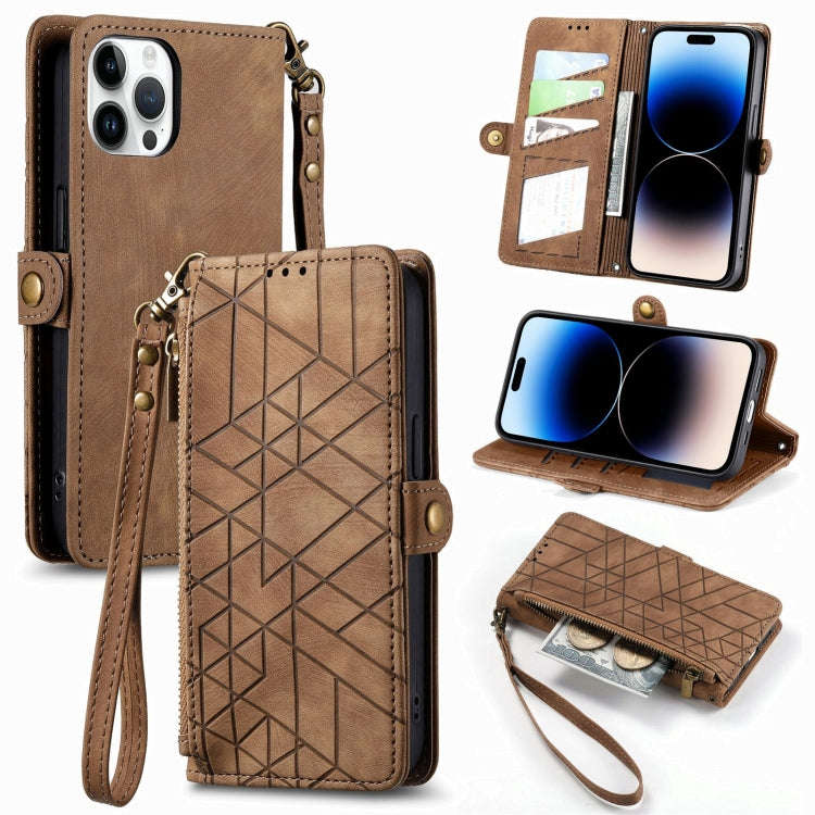 Geometric Zipper Wallet Side Buckle Leather Phone Case, For iPhone 14 Pro Max, For iPhone 7 / 8 /...