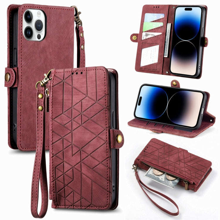 Geometric Zipper Wallet Side Buckle Leather Phone Case, For iPhone 14 Pro Max, For iPhone 7 / 8 /...