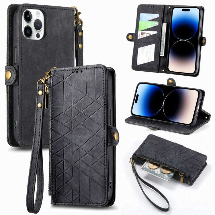 Geometric Zipper Wallet Side Buckle Leather Phone Case, For iPhone 14 Pro Max, For iPhone 7 / 8 /...