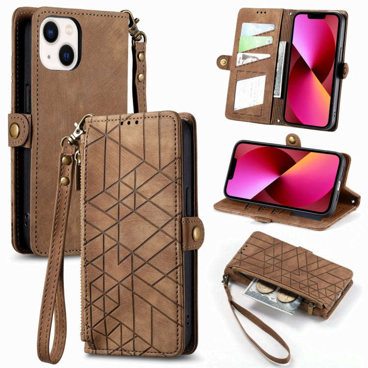 Geometric Zipper Wallet Side Buckle Leather Phone Case, For iPhone 14 Pro Max, For iPhone 7 / 8 /...