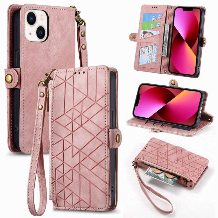 Geometric Zipper Wallet Side Buckle Leather Phone Case, For iPhone 14 Pro Max, For iPhone 7 / 8 /...