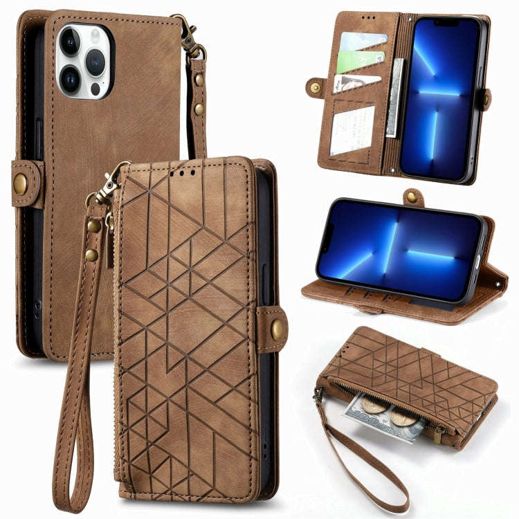 Geometric Zipper Wallet Side Buckle Leather Phone Case, For iPhone 14 Pro Max, For iPhone 7 / 8 /...
