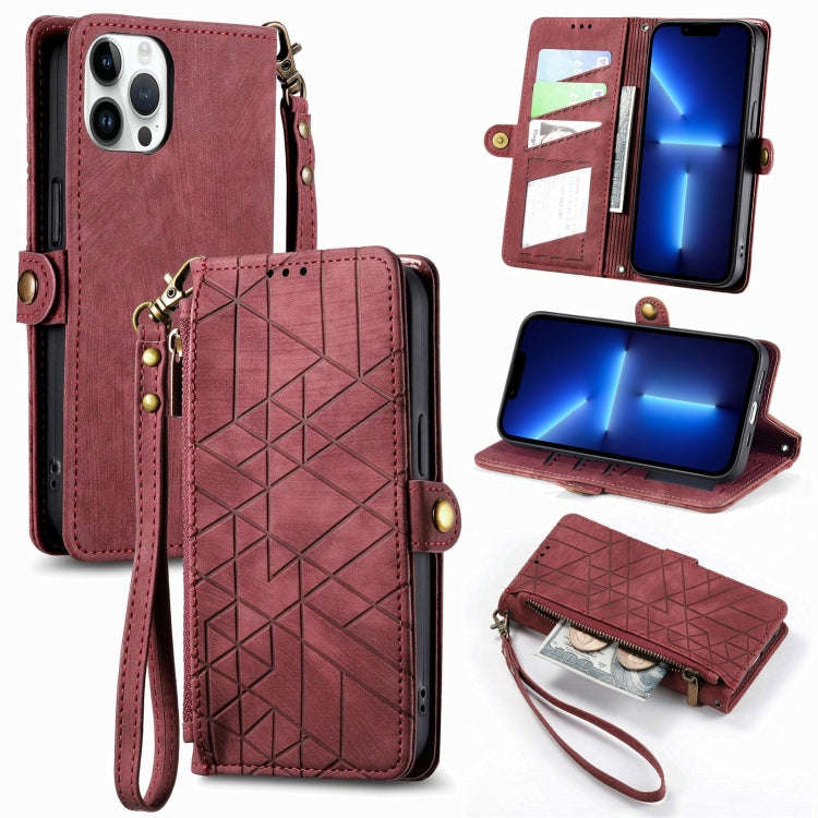 Geometric Zipper Wallet Side Buckle Leather Phone Case, For iPhone 14 Pro Max, For iPhone 7 / 8 /...
