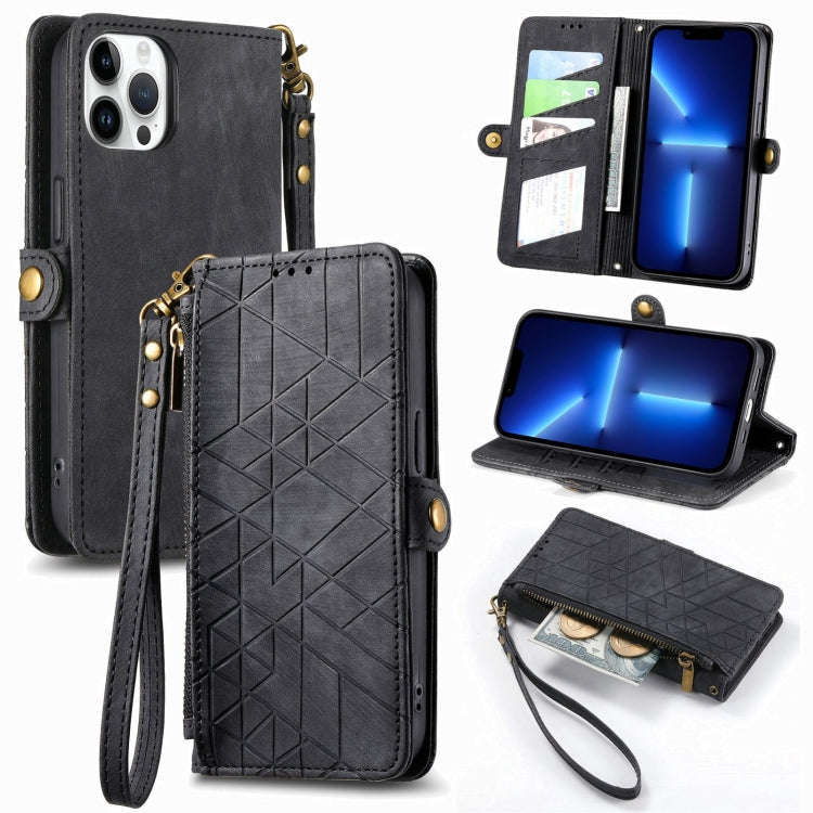 Geometric Zipper Wallet Side Buckle Leather Phone Case, For iPhone 14 Pro Max, For iPhone 7 / 8 /...