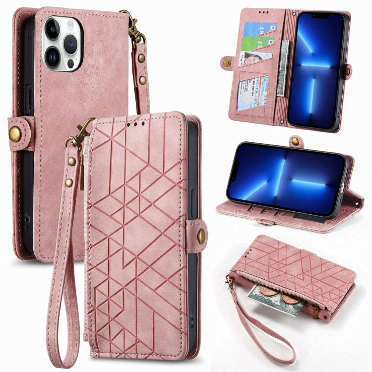 Geometric Zipper Wallet Side Buckle Leather Phone Case, For iPhone 14 Pro Max, For iPhone 7 / 8 /...