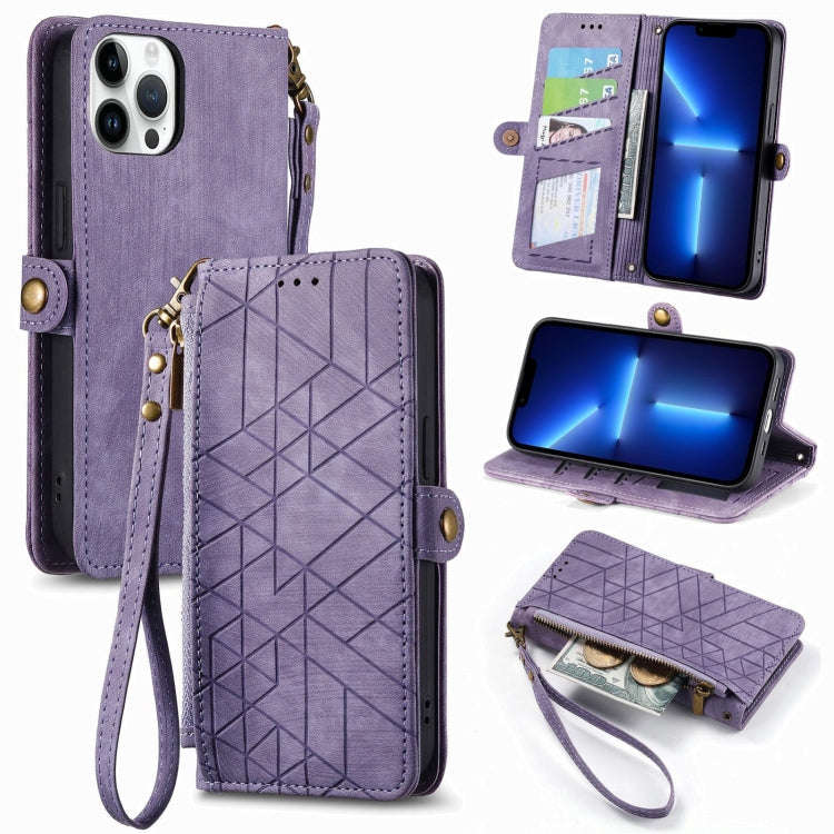 Geometric Zipper Wallet Side Buckle Leather Phone Case, For iPhone 14 Pro Max, For iPhone 7 / 8 /...