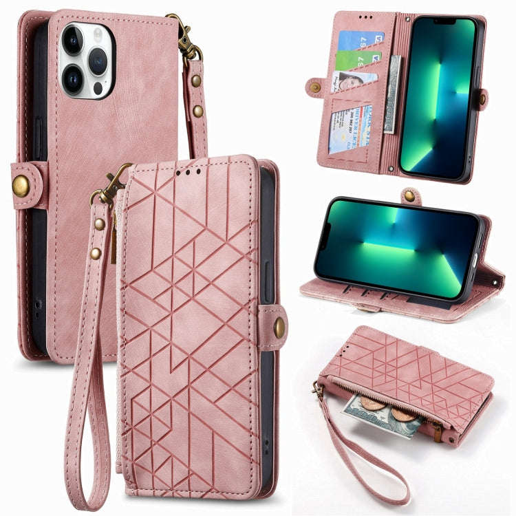 Geometric Zipper Wallet Side Buckle Leather Phone Case, For iPhone 14 Pro Max, For iPhone 7 / 8 /...