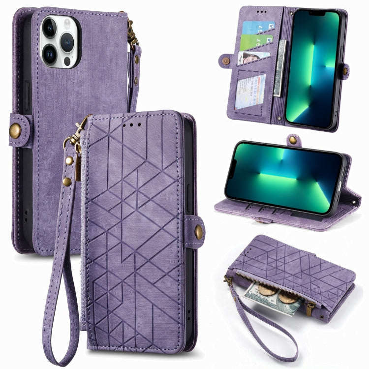 Geometric Zipper Wallet Side Buckle Leather Phone Case, For iPhone 14 Pro Max, For iPhone 7 / 8 /...