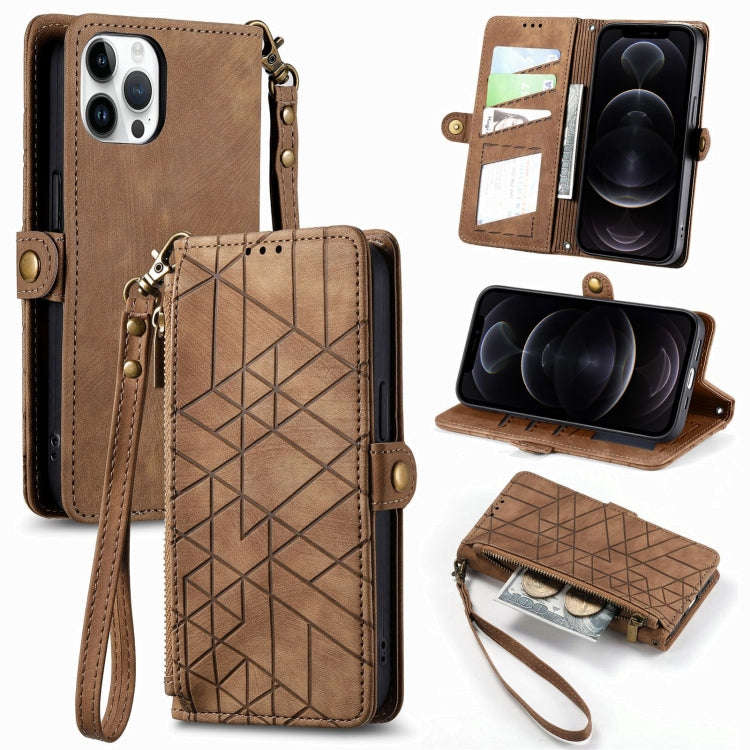 Geometric Zipper Wallet Side Buckle Leather Phone Case, For iPhone 14 Pro Max, For iPhone 7 / 8 /...