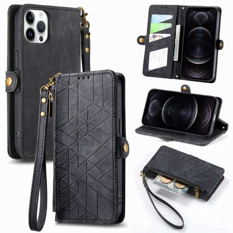 Geometric Zipper Wallet Side Buckle Leather Phone Case, For iPhone 14 Pro Max, For iPhone 7 / 8 /...