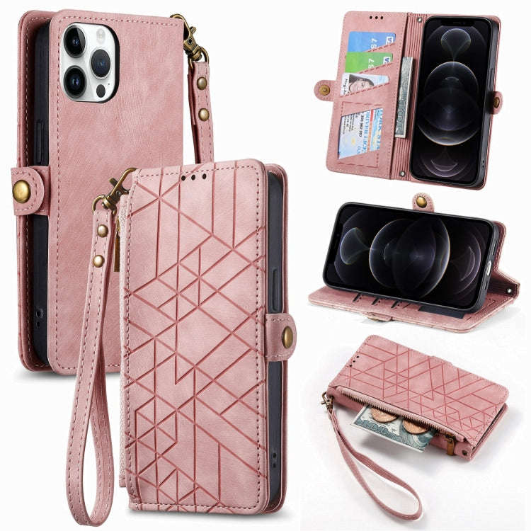 Geometric Zipper Wallet Side Buckle Leather Phone Case, For iPhone 14 Pro Max, For iPhone 7 / 8 /...